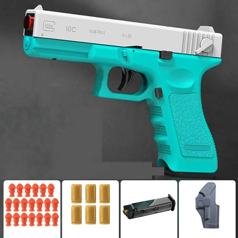 Automático escudo ejeção glock pistola pistola arma de brinquedo blaster com revista extra tiro automático modelo lançador para adultos meninos cs