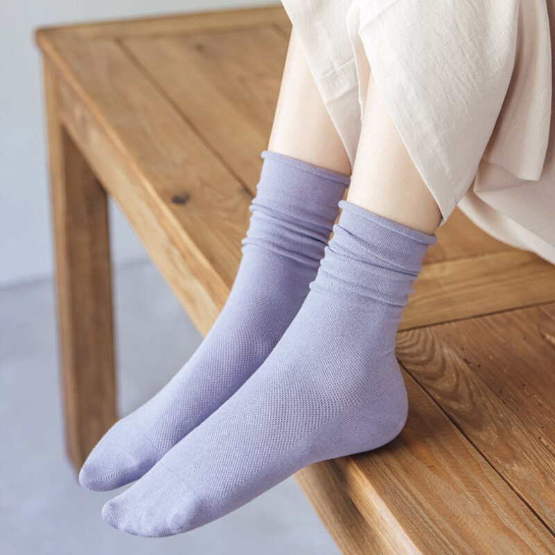 Moda japonesa meias empilhadas meias femininas bonito meias de verão fino odor resistente cor sólida meias enroladas kawaii