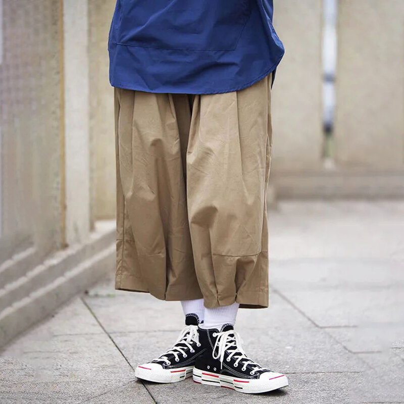 اليابانية Cityboy الصيف التجفيف السريع فضفاضة واسعة الساق قسم رقيقة الرجال العلامة التجارية العصرية وظيفية حزمة قدم مطوي اقتصاص السراويل