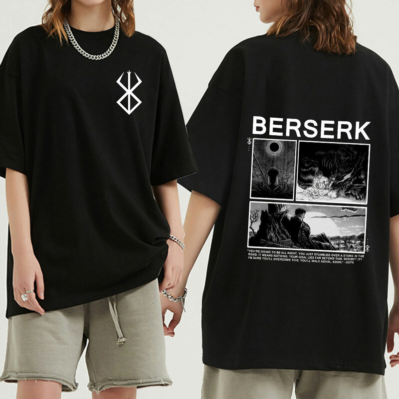 Berserk Guts-Camiseta de algodón para hombre, camisa de Manga de espadachín, Gatsu, sacrificio, Zodd, Anime, divertida camiseta de doble cara