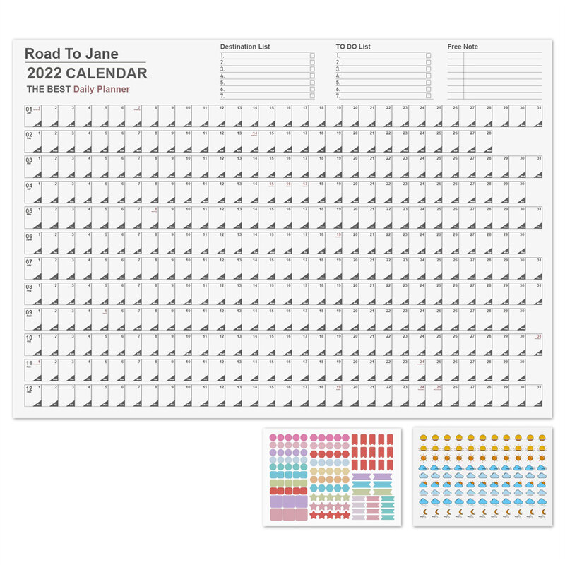 2021/2022 Tahun Rencana Tahunan Kalender Jadwal Harian dengan Stiker Titik Dinding Perencana Kawaii Alat Tulis Belajar Perencanaan