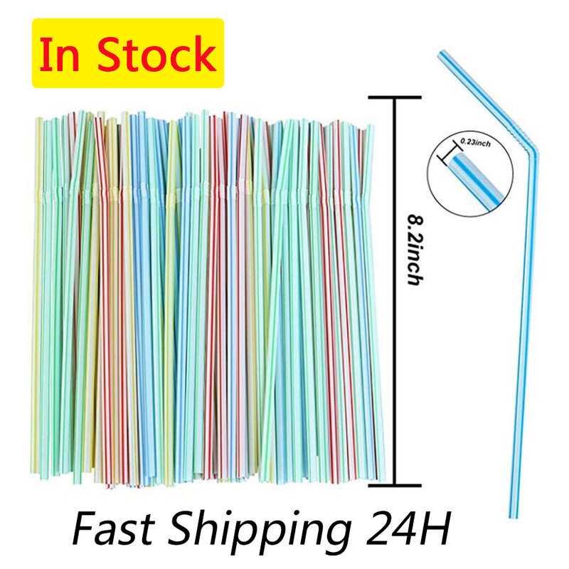 100Pcs Colorful Disposable Straws Drink Elbow Plastic for Kitchen Beverage Accessories Party Cocktail Disposables Drinking Straw