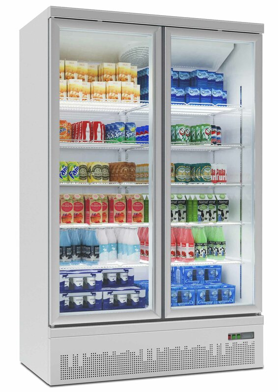 Supermarket Showcase Refrigerators Commercial upright double glass door beverage display