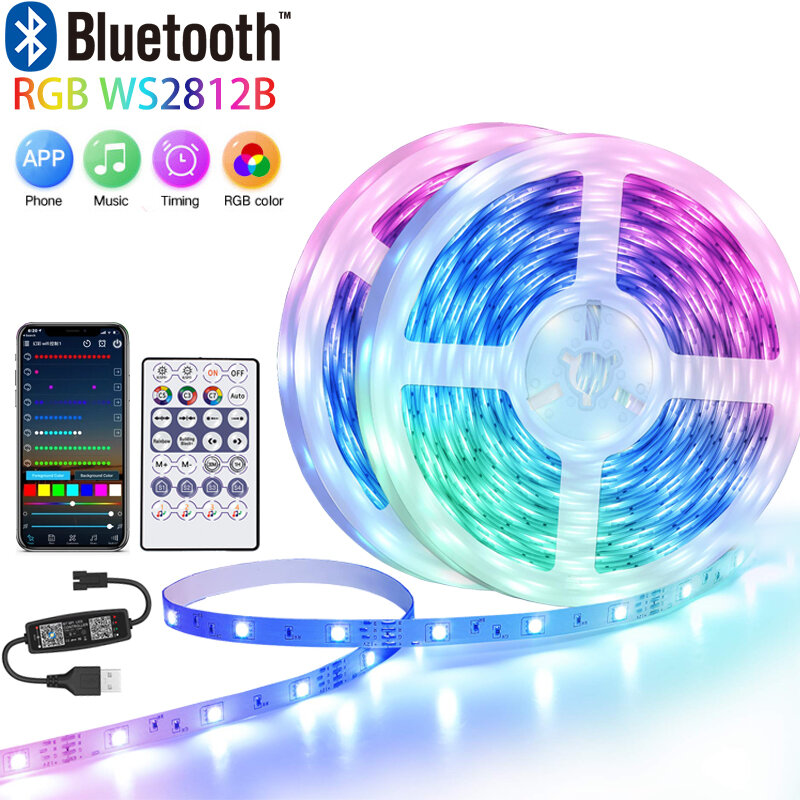 Bluetooth LED Streifen Licht USB RGBIC WS2812b 20M 30M 5V RGB SMD 5050 Flexible Klebeband Diode Band TV Hintergrundbeleuchtung Zimmer Dekoration
