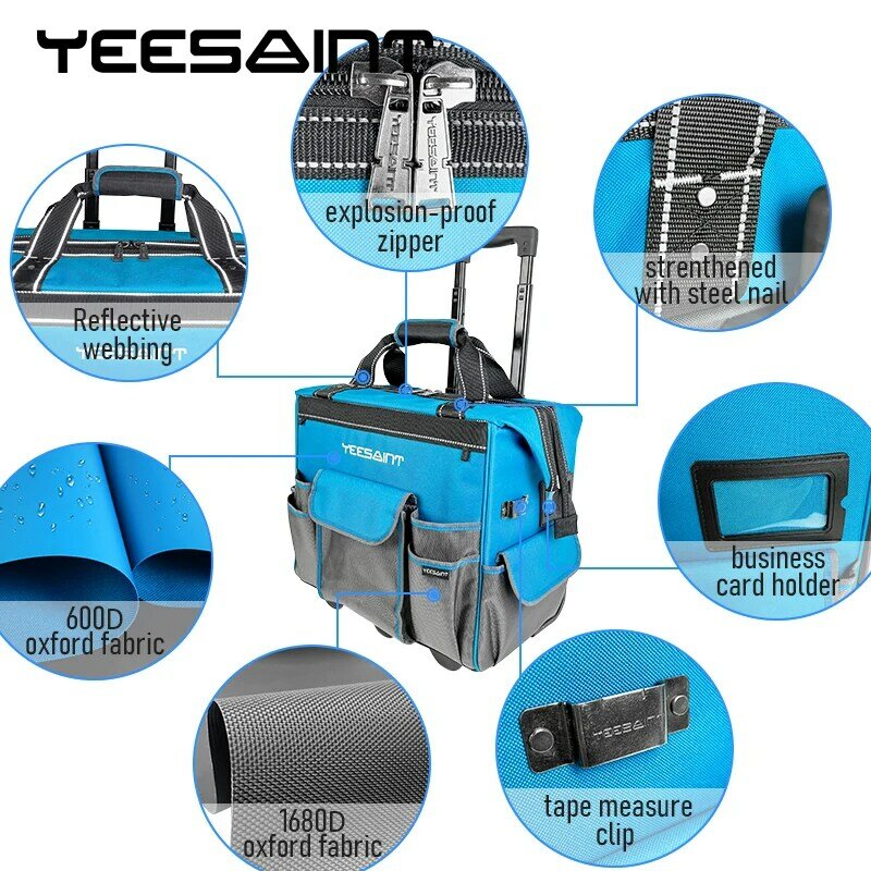 YEESAINT-Bolsa de carro de herramientas, caja de almacenamiento de herramientas eléctricas, estuche rígido de transporte, bolsa de herramientas rodante multifunción, bolsas de herramientas para hombres