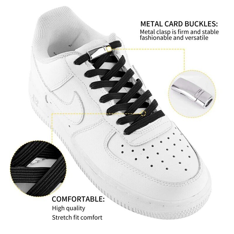 Tali Sepatu Elastis Magnetik Fashion Kenyamanan Logam Mengunci Malas Tali Outdoor Sneakers Cepat Datar Tanpa Ikat Tali Sepatu 1 Pasang