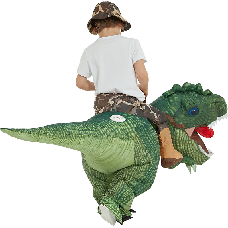 ชุดไดโนเสาร์ Inflatable ขี่ T Rex Air Blow Up ตลกเครื่องแต่งกายวันฮาโลวีนสำหรับเด็ก