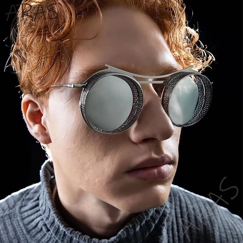 Gafas de sol redondas Punk para hombre y mujer, lentes de sol Steampunk de alta calidad, de marca de lujo, Retro, con montura hueca, Uv400, 2021