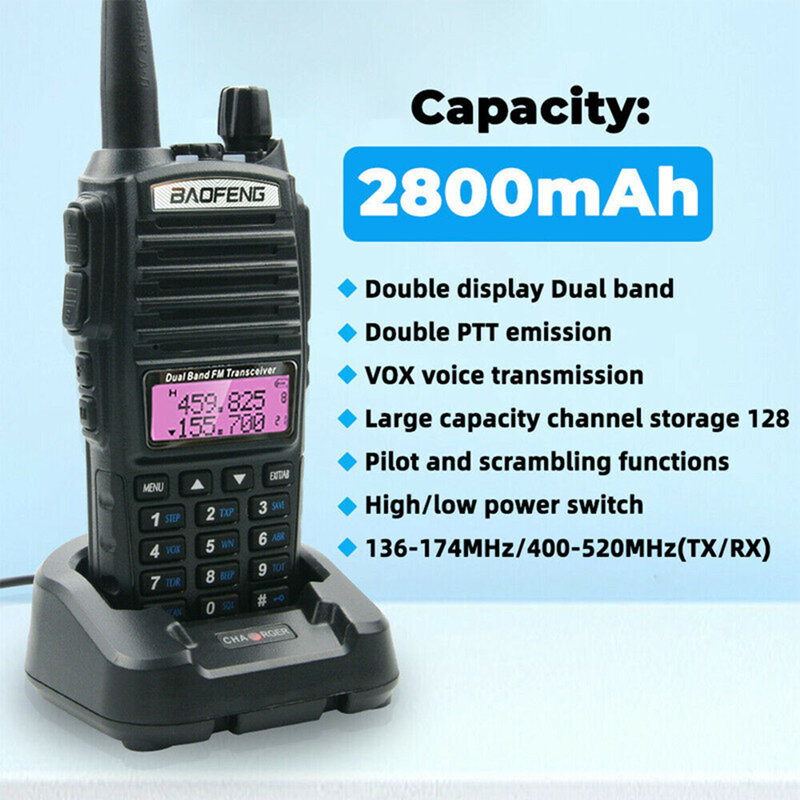 Baofeng-walkie-talkie portátil de banda Dual, transmisor de receptor de Radio CB, UV82, 8W, PTT, bidireccional, Vhf, Uhf
