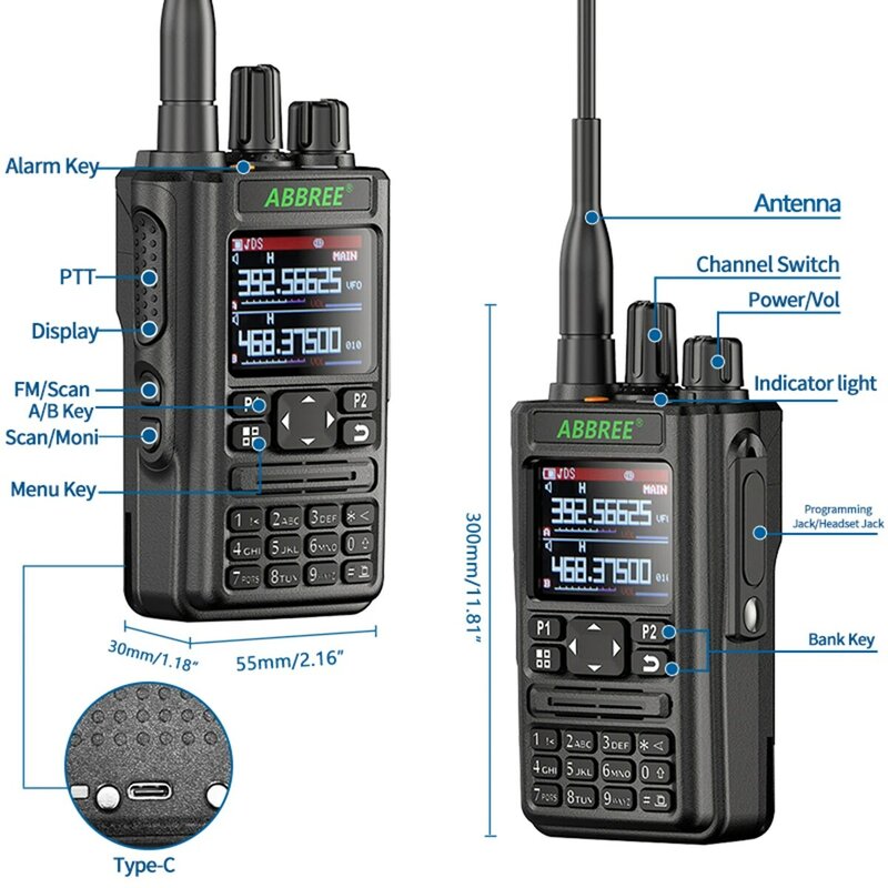 ABBREE AR-869 Walkie Talkie Bluetooth Program GPS Transceiver 136-520Mhz Semua Band Nirkabel Salinan Frekuensi Jenis C Radio Dua Arah