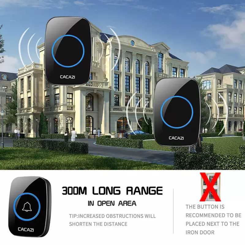Smart Doorbell Wireless Waterproof Doorbell 300m Range  Home Intelligent Door Bell Chime 1 2 Button 1 2 3 Receiver US EU UK Plug
