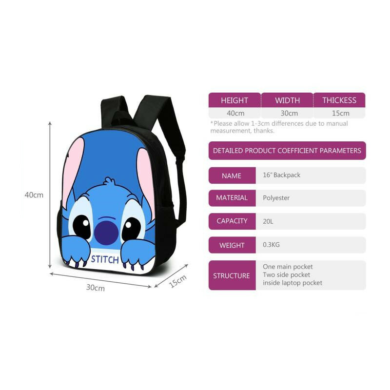 Disney Cartoon Backpack for Men Boys Lilo & Stitch 3D Print Anime Waterproof Children's Schoolbag Kids Pencil Case Backpack Sets