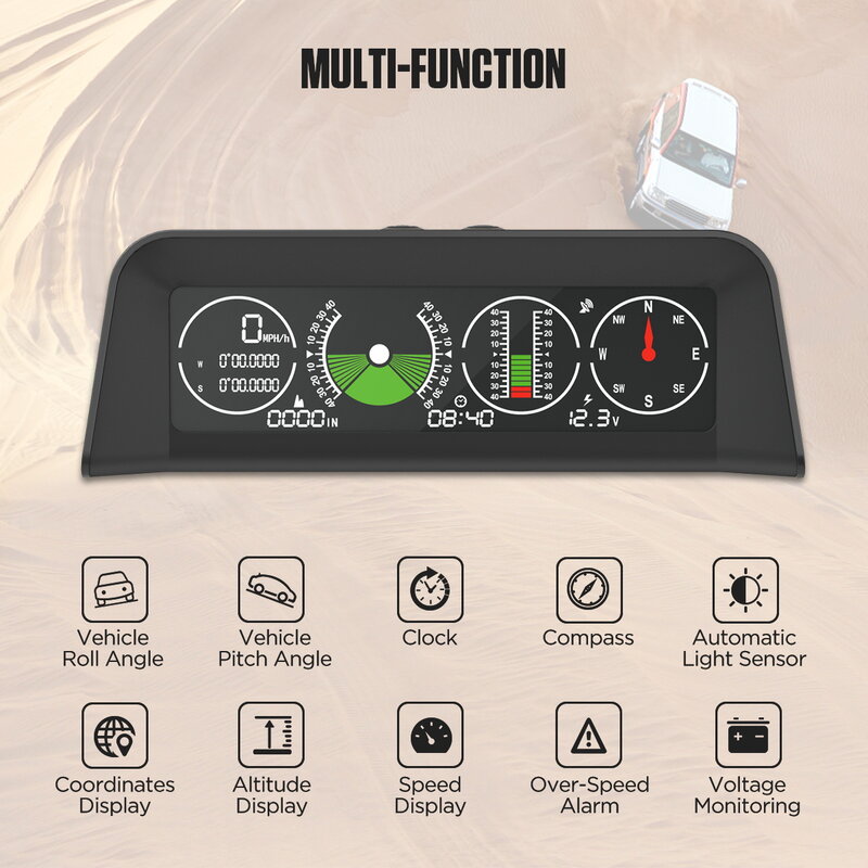 AUTOOL X90 GPS HUD Car Speed Slope Meter Inclinometer Auto 12v General Head-Up Display with Tilt Pitch Angle Protractor Latitude