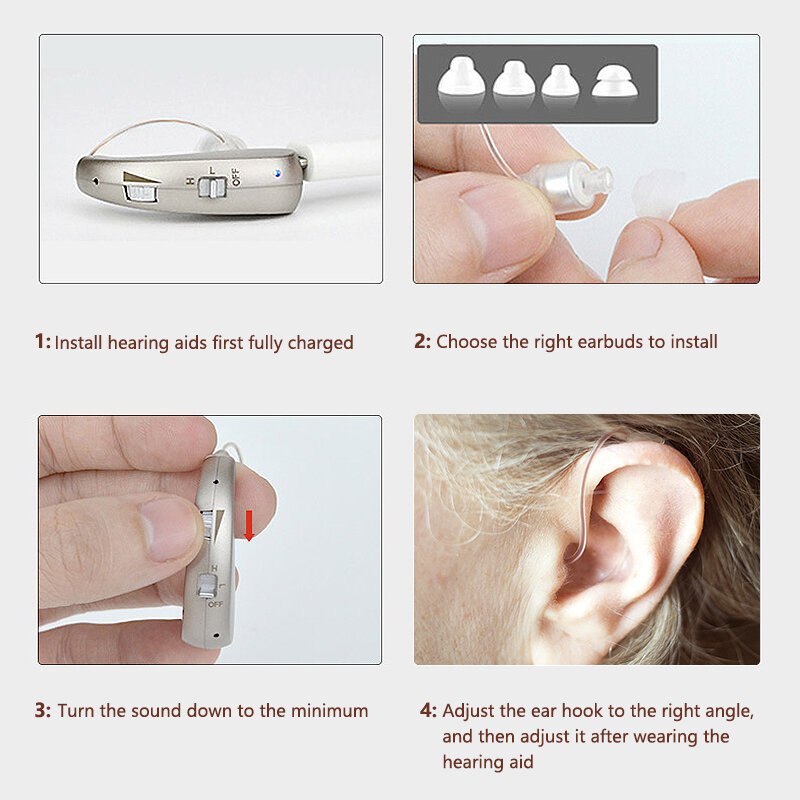 مساعدات للسمع غير مرئية قابلة للشحن 1 قطعة لسماعات الرأس الصم فقدان السمع المعتدل