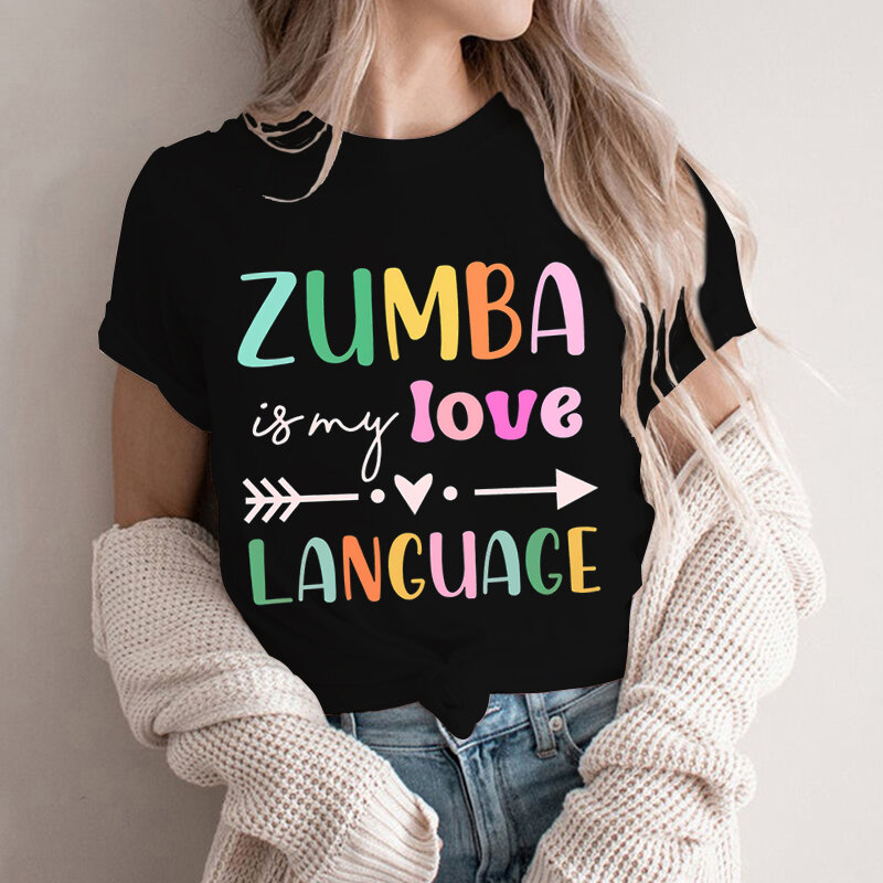 Zumba Love Language 프린트 재미 있은 티셔츠 여성 하라주쿠 Kawaii Tshirt Teens Streetwear ulzzang T 셔츠, 한국 스타일 탑 여성