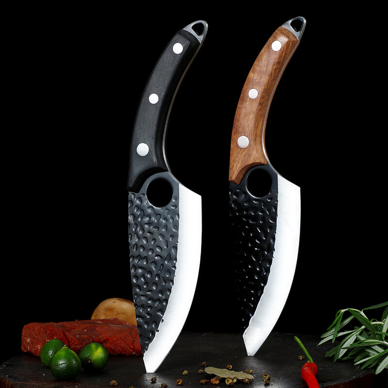 Forjada faca de desossa facas de cozinha artesanal aço carbono chef facas cutelo carne faca de pesca para caça acampamento churrasco