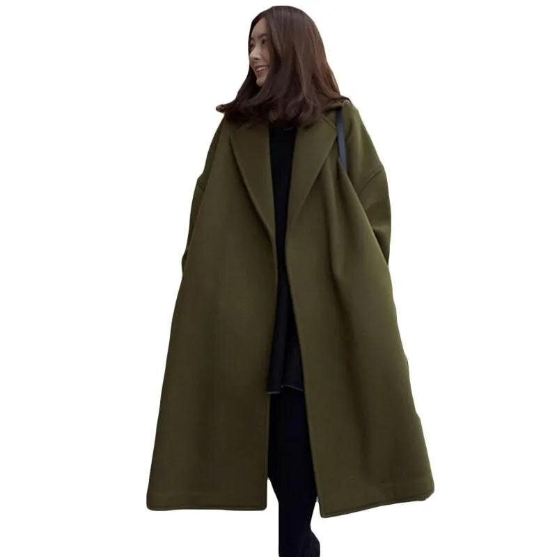 الخريف والشتاء جديد معطف الصوف سميكة كبيرة النسخة الكورية الصوفية معطف المرأة معطف فضفاض متوسطة طويلة المرأة فستان