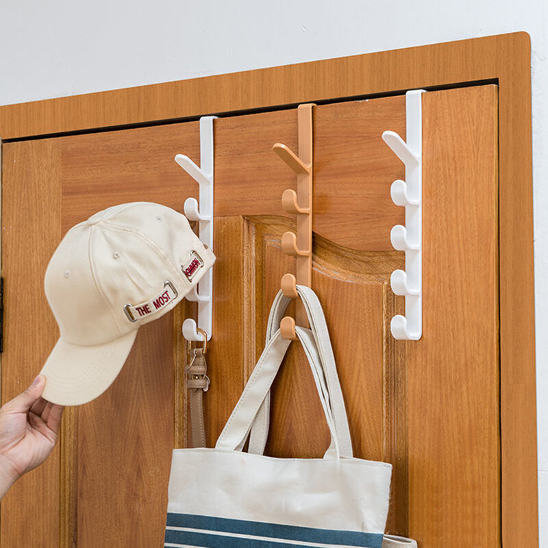 Home Plastic Rails Hooks Shelf Bedroom Door Space Saver Storage Organization Hanger Clothes Hanging Rack for Bags Hat Jacket