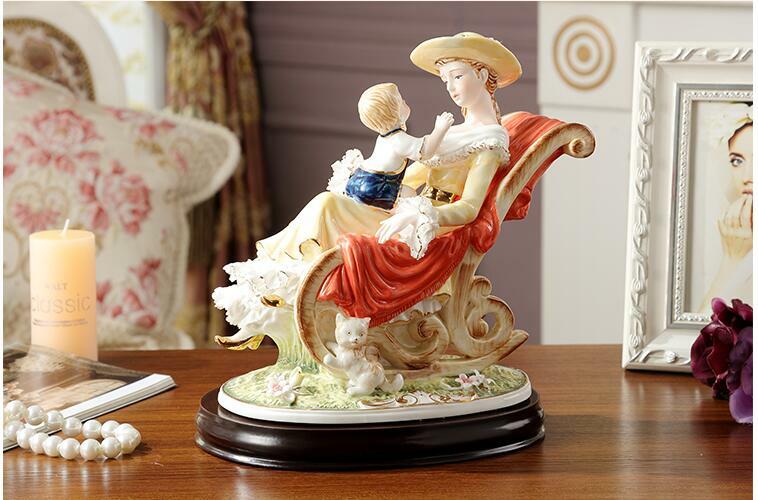 EUROPEAN CERAMIC FIGURE WARM MOTHER CHILD ORNAMENTS HOME FURNISHING LIVINGROOM FIGURINES CRAFTS OFFICE TABLE STATUES DECORATION