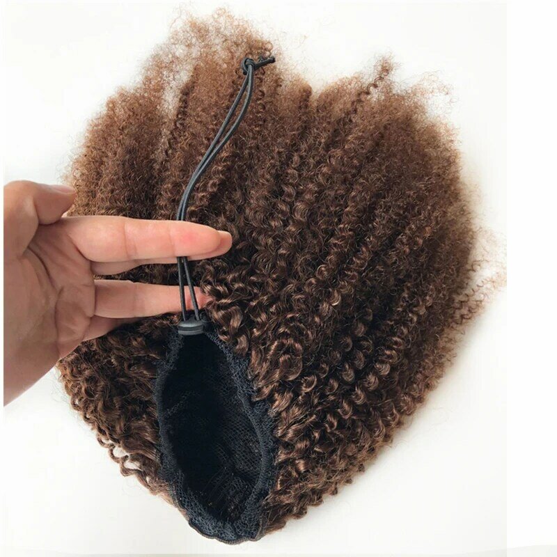 Halo Dame #4 Dunkelbraun Kordelzug Afro Verworrene Lockige Pferdeschwanz Menschliches Haar Nicht-Remy Indisches Haar Extensions Für african American