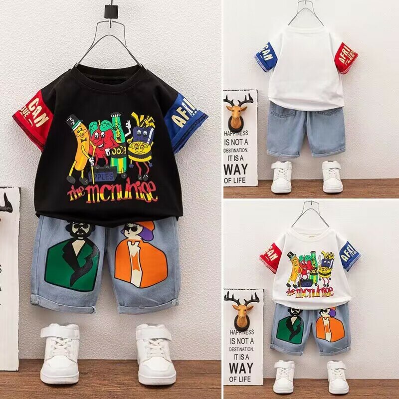 Conjunto de ropa para niños y bebés, camiseta de manga corta a la moda, pantalones cortos, traje de dos piezas, novedad de verano