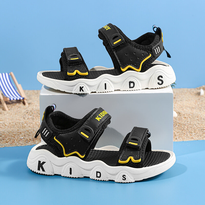 Kids Summer Beach Water Children Sandals Fashion Kids Shoes Lightweight Non-slip Soft Bottom Shading Leather Boys Comfortable