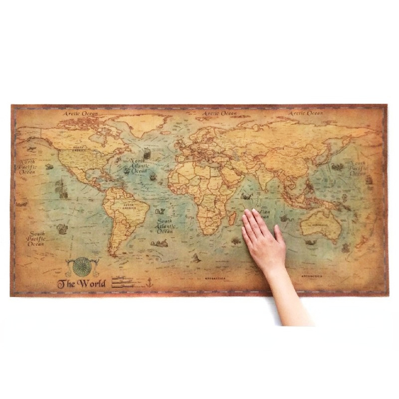 Mapa del mundo Vintage, póster de 71x36cm, mapa del mundo Retro, personalizado, Atlas, póster de decoración para la escuela y la Oficina