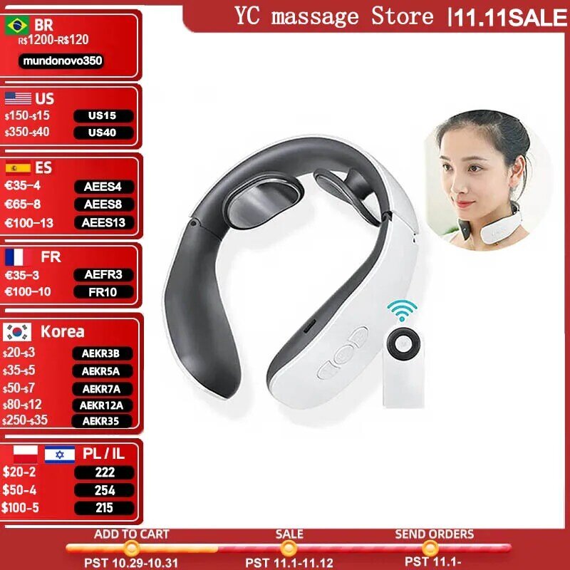 Masajeador eléctrico de cuello, instrumento de fisioterapia Cervical recargable por USB, con detección de intensidad de 15, masaje de espalda inteligente, 4 modos de pulso