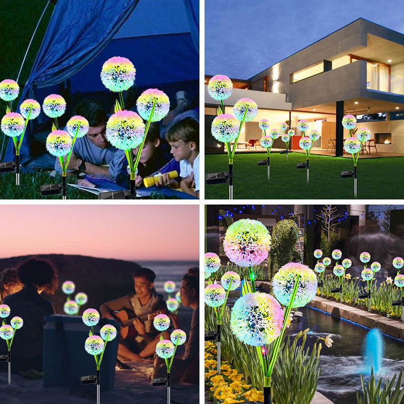 Luces de jardín de diente de león para exteriores, estacas solares de flores LED impermeables para camino, Patio, Villa, Lámpara decorativa para césped