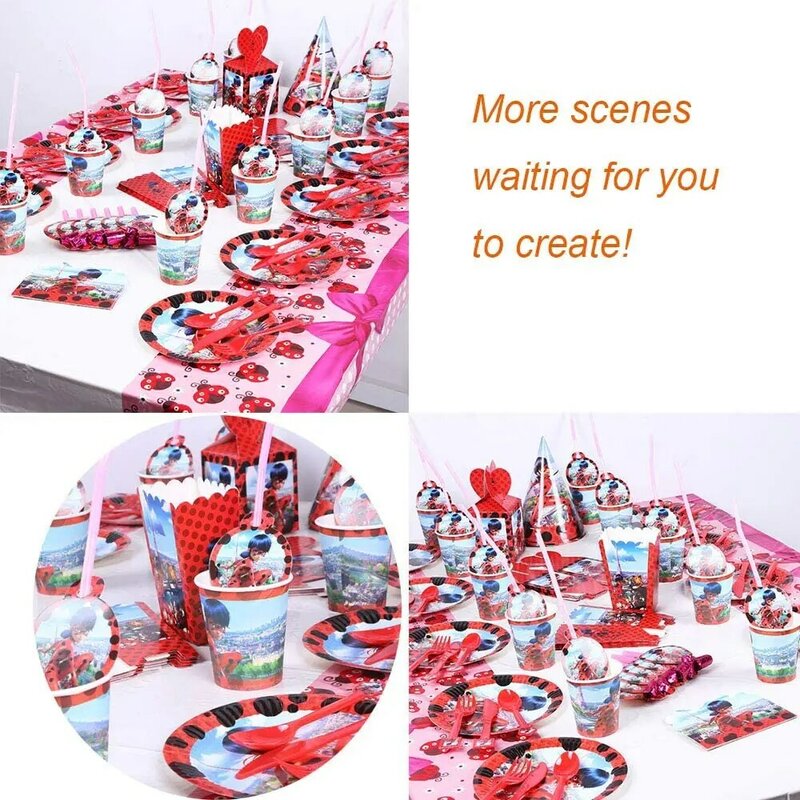 Детские праздничные принадлежности Tikki в стиле красных пятен для девочек, одноразовая посуда, мультяшная бумажная тарелка, чашка для декори...