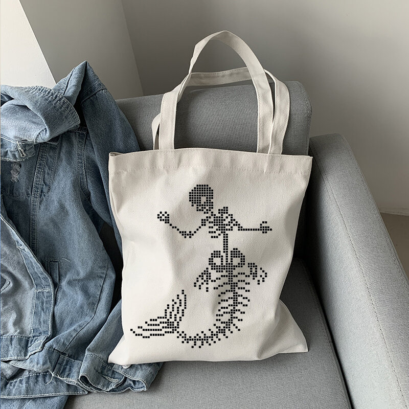 Женская сумка для покупок в стиле хип-хоп, холщовая Повседневная вместительная сумочка на плечо с принтом бабочки, черепа в стиле Харадзюку