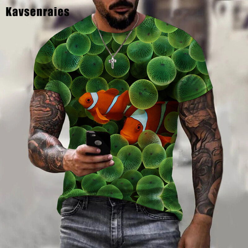 Camiseta con estampado 3D de peces divertidos para hombre y mujer, ropa de calle informal de manga corta, de gran tamaño, de alta calidad, a la moda, de verano, 2022