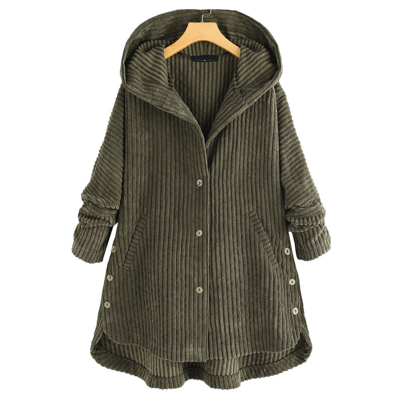 Veste à simple boutonnage pour Femme, vêtement d'extérieur tricoté en velours côtelé, manteaux à capuche, surdimensionné, 2022