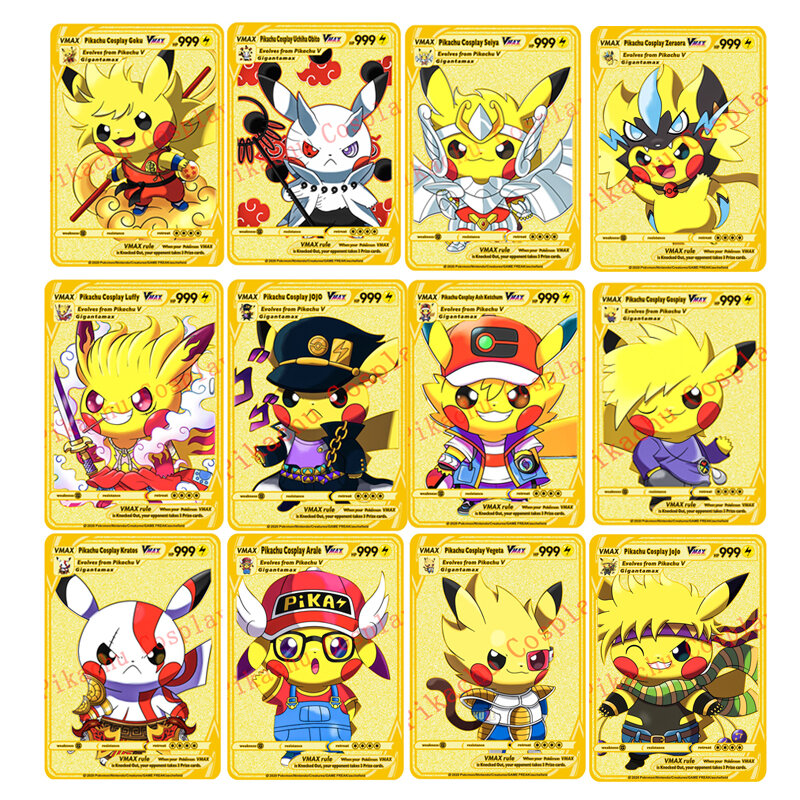 Cartes de Collection Pokémon et Chevaliers du Zodiaque, Jeu de Loisir de Dessin Animé, Jouet avec 27 Styles, Cosplay, Pikachu Goku Luffy Métal Saint Seiya
