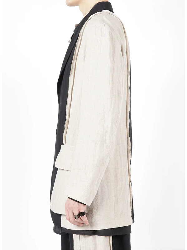 Chaquetas de lino con costuras de dos colores para hombre, chaquetas Unisex de estilo japonés, yohji yamamoto