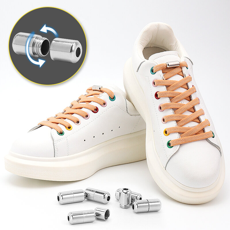 20 cores laços de sapato elástico para tênis cadarços lisos sem amarrar cápsula de metal bloqueio rápido em e fora laços preguiçosos unisex