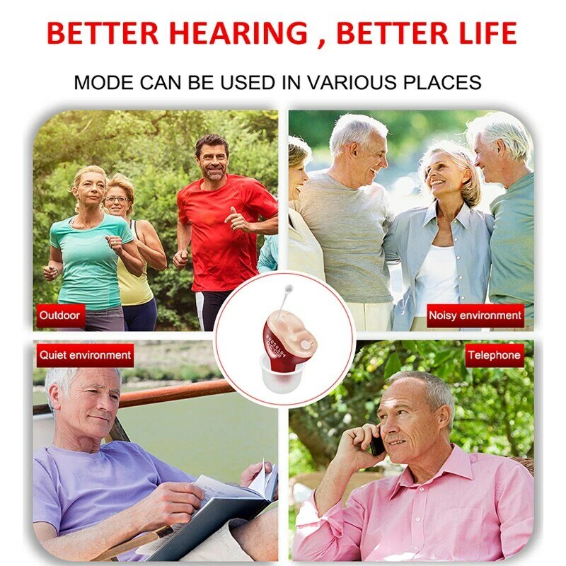 Alat Bantu Dengar Tidak Terlihat Mini Headset Amplifier Suara Nirkabel Digital Alat Bantu Telinga Kecil untuk Tuli Senior Perangkat Keras Pendengaran