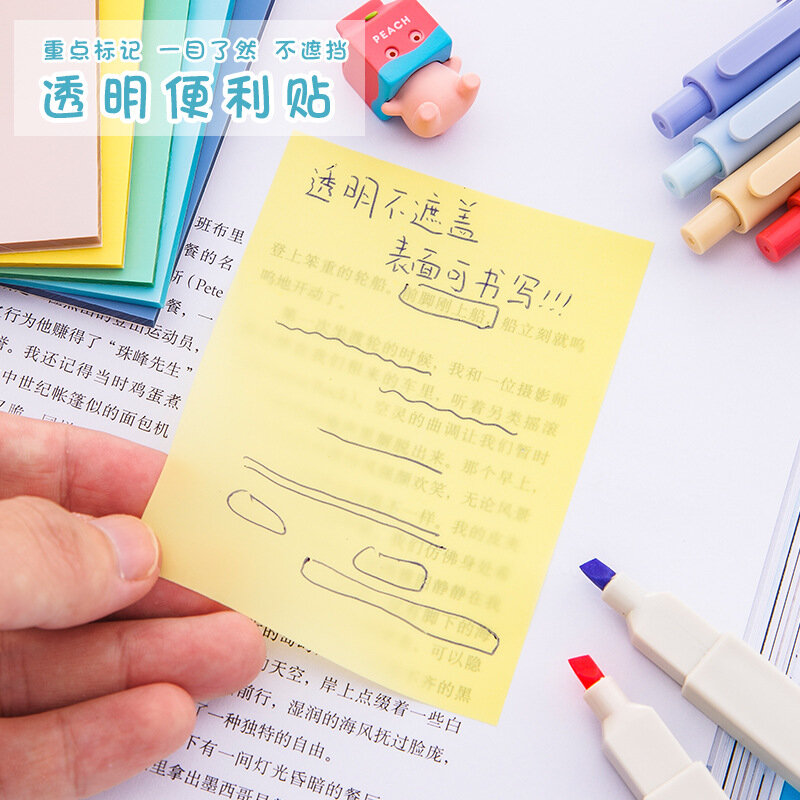 50 stron przezroczyste kartki samoprzylepne uczeń wodoodporna wiadomość notatnik kreatywny papiernicze biuro szkolne kolor Notebook