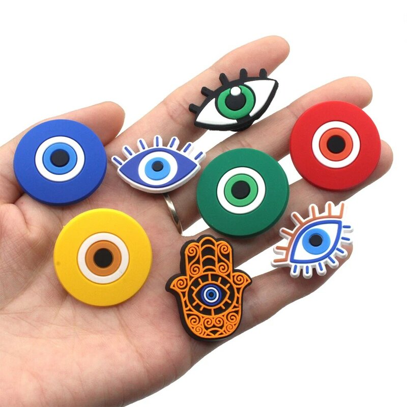 New Jibz 1pcs Evil Eye Shoe Charms DIY Tai Chi Clogs Shoes Decorate Fit Croc Sandals Buckle Aceessories Unisex X-mas Cool Gifts