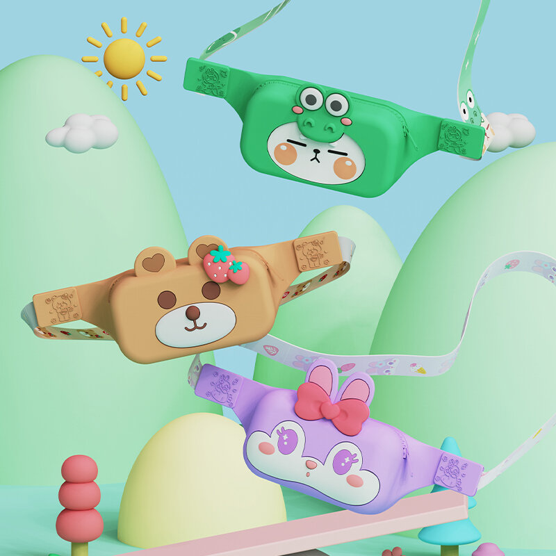 Riñonera de silicona de dibujos animados en 3D para niñas, bolso de cintura de oso para niños, bolso de cinturón cruzado, lindas bolsas de pecho de viaje para niños