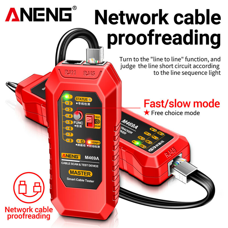 Aneng m469a smart netzwerk kabel tester rj45 rj11 lan kabel tester finder draht tracker empfänger netzwerk werkzeug netzwerk reparatur
