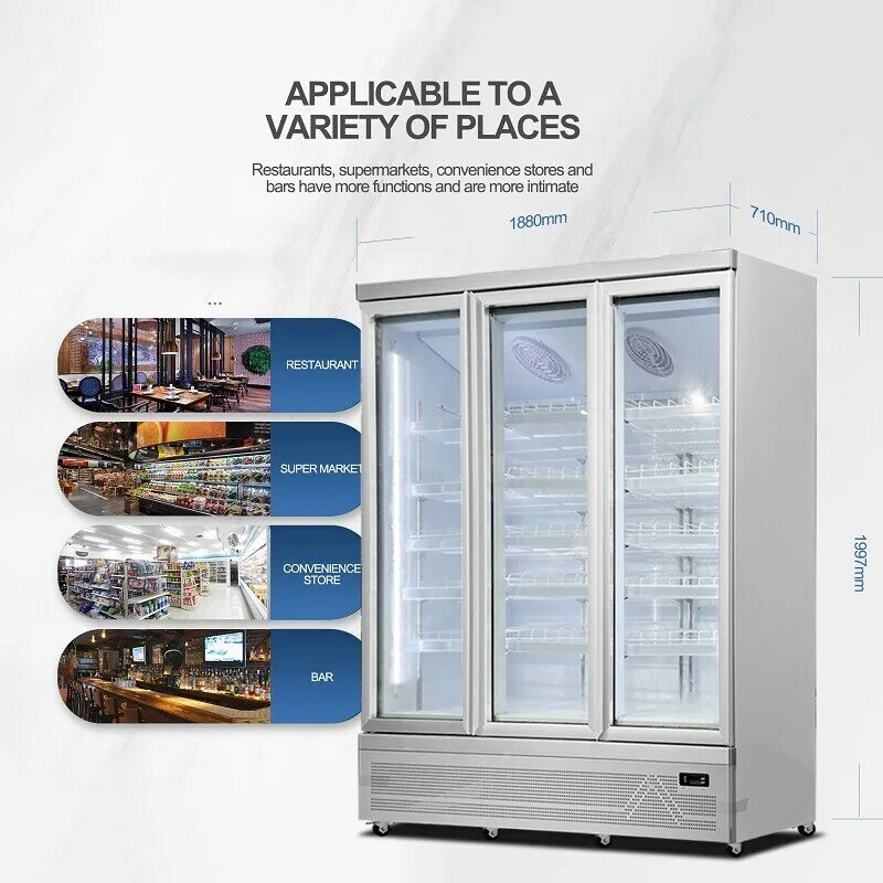 Frost Free Glass Door Chiller Vertical Display Showcase Beverage Refrigerator Cabinet Cold Drink Beer Cooler