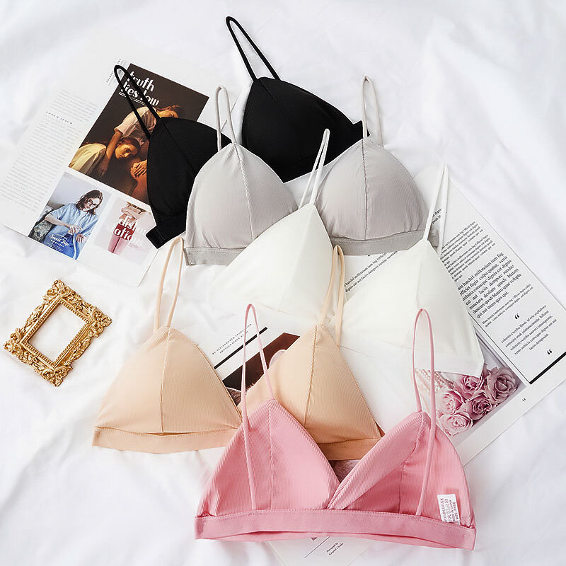 Women Seamless Sexy Thin Bra Triangle Cup Underwear Tube Top Active Wireless Bralette Candy Colors Push Up Lingerie Brassiere