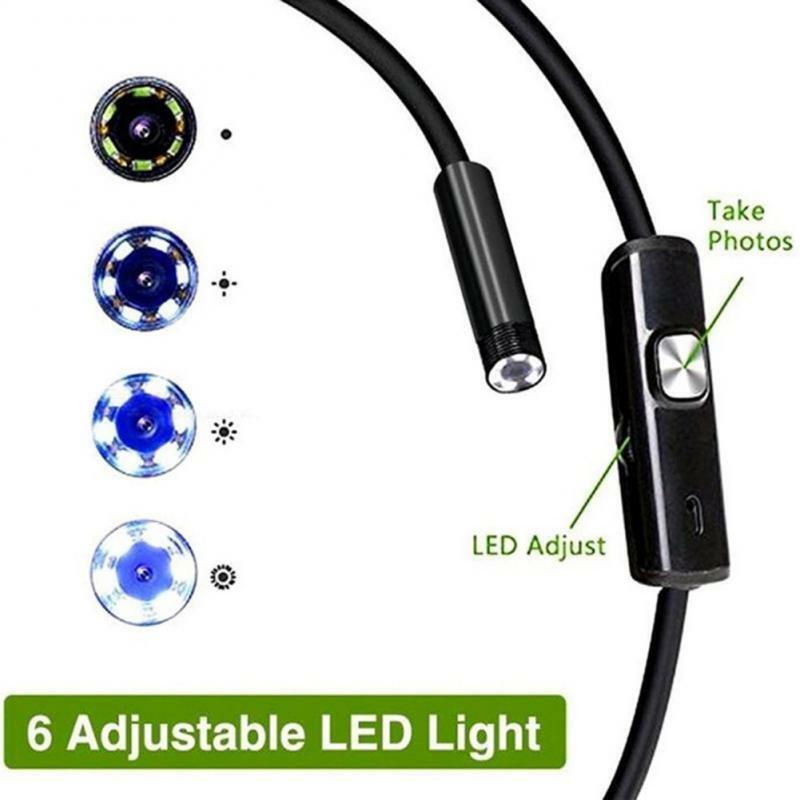Mini caméra endoscope étanche, mini endoscope souple, USB, LED, micro endoscope pour voiture, caméra d'égout réglable, Android, PC, USB, 6 gibles, 7mm, 1m