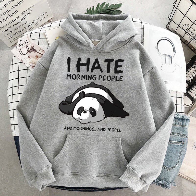 Panda ฉันเกลียด Morning คน Hoodie แฟชั่นสตรี Casual Pullover Hoodies ฤดูหนาวฤดูใบไม้ร่วงฤดูใบไม้ร่วงวัยรุ่น