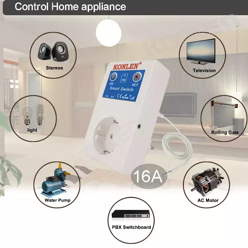 16A GSM Temperature Controller Socket Power Off Alarm Home Smart Relay Switch Intelligent SMS Outlet Remote Control Gate Opener