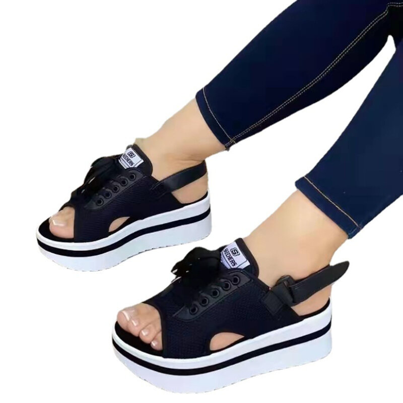 Сандалии женские на платформе, босоножки на высоком каблуке, Пляжная повседневная обувь с открытым носком, лето 2023