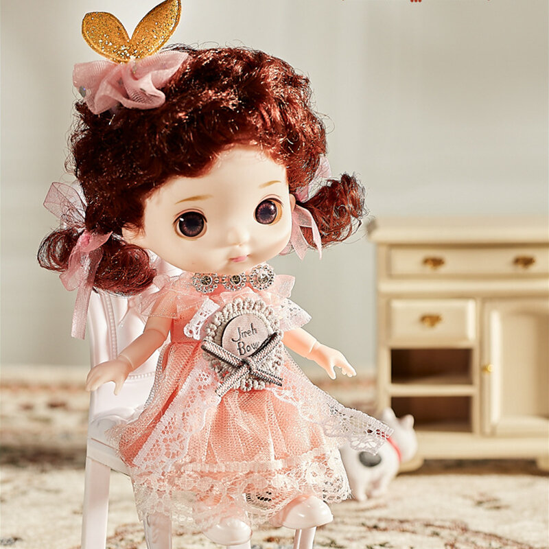 BJD Mini 16cm Doll 13 Movable Joints 1/8 Multi-color Eyeball Doll and Clothes Can Dress Up Girls DIY Toys Birthday Gifts