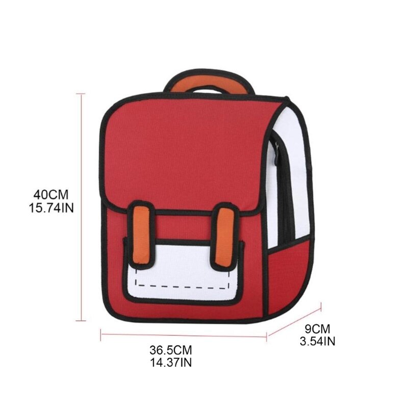 Mochila de desenho 2d criativa, bolsa escolar de desenho animado em quadrinhos para meninas adolescentes, mochila de viagem