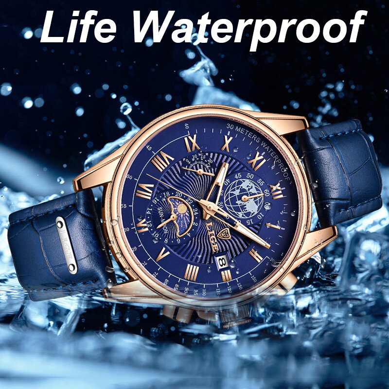Lige 2022 topo da marca de luxo relógio couro moda negócios relógio masculino esporte casual à prova dwaterproof água quartzo cronógrafo